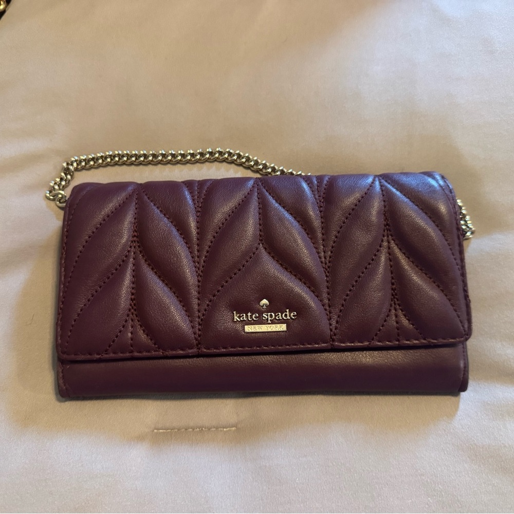Kate Spade Plum Quilted Clutch with Chain